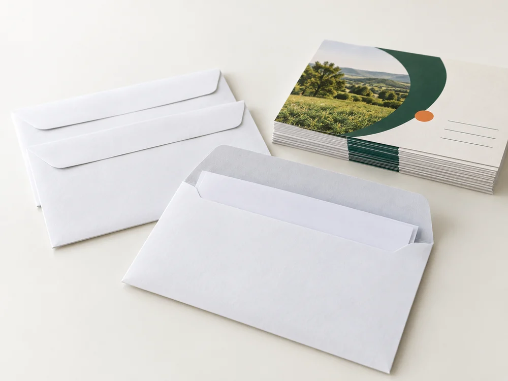Envelopes and printed materials ready for mailing
