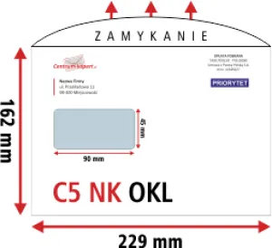 Koperty C5 z okienkiem lewym z nadrukiem | Długi bok | Zaklejane na mokro | Białe | 80 g/m2