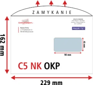 Koperty C5 z okienkiem prawym z nadrukiem | Długi bok | Zaklejane na mokro | Białe | 80 g/m2