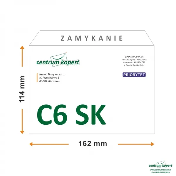 Koperty C6 z nadrukiem | Długi bok | Samoklejące | Białe | 75 g/m2