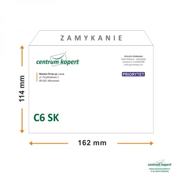 Koperty C6 z nadrukiem | Długi bok | Samoklejące | Białe | 75 g/m2